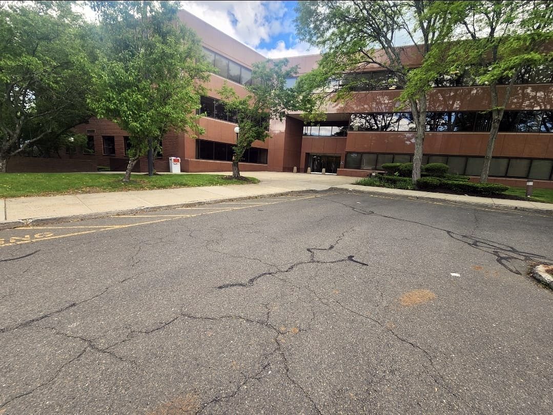 Exterior of a brick commercial office building