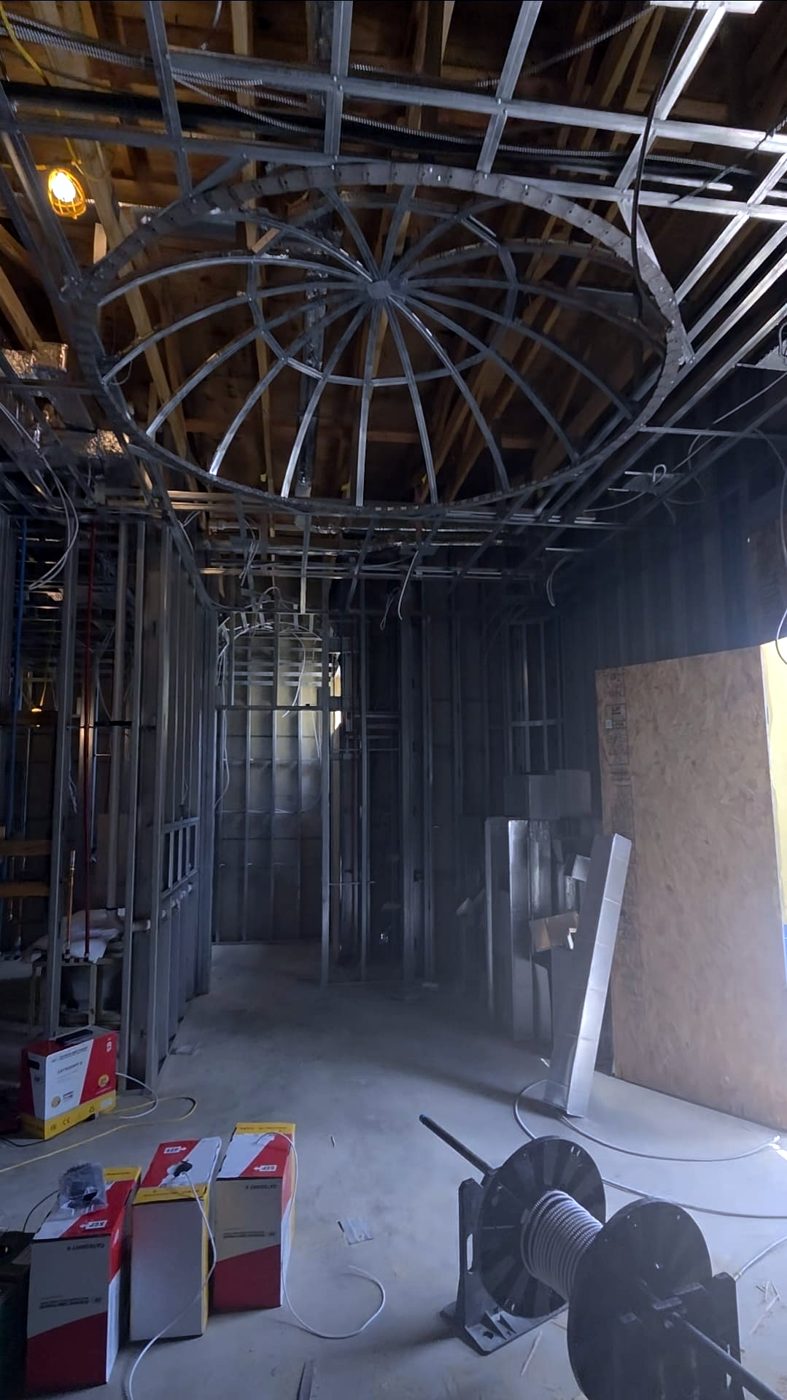 Domed ceiling framing with cable and conduit rough-in